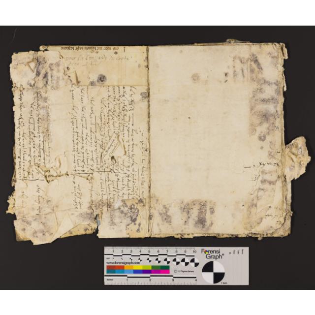 St Peter Port: Greffe, Langlois C.2 Notebook containing list of properties on Fief Le Comte that pay Champart (pre-1592) (2) front inside