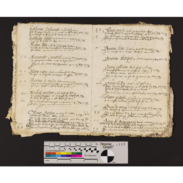 St Peter Port: Greffe, Langlois C.2 Notebook containing list of properties on Fief Le Comte that pay Champart (pre-1592)