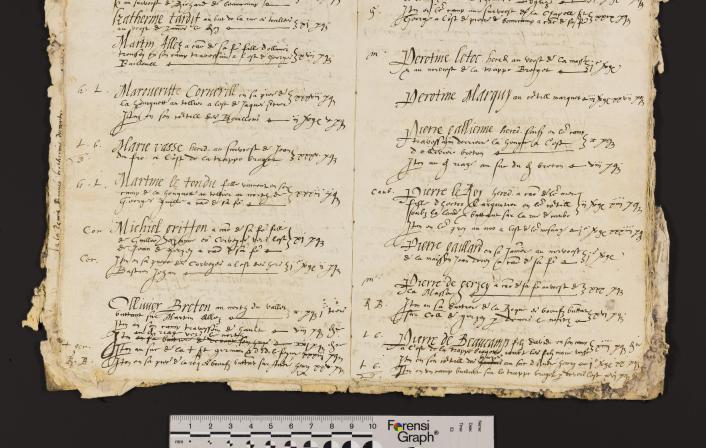 St Peter Port: Greffe, Langlois C.2 Notebook containing list of properties on Fief Le Comte that pay Champart (pre-1592)